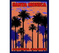 Plaque en métal de voyage Santa Monica Beach Coast California United States Vintage Decor Art Sign Home Kitchen Bar Cafe Club Cave Wall Decor Retro Tin Sign 30x40CM