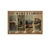Plaque en métal décorative « Life is Like A Camera » rétro - Décoration d'intérieur rustique en aluminium - Affiche murale pour garage et bar - 20,3 x 30,5 cm