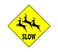 Plaque en métal - « Deer Crossing » Xing Slow Graphic Caution Wildlife Animal Road Decor - 20,3 x 20,3 cm Décoration murale d'intérieur/extérieur