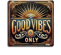 Plaque en métal d'inspiration vintage « Good Vibes Only » - Décoration murale artistique rétro pour décoration d'intérieur, plaque décorative avec citation positive, parfaite pour le salon, le café et