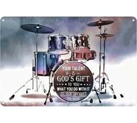 Plaque en métal « Drummer Your Talent is God's Gift to You What You Do with It » - Décoration murale à suspendre - Aquarelle - Musique - Salle de classe - Décoration d'intérieur - 30,5 x 20,3 cm