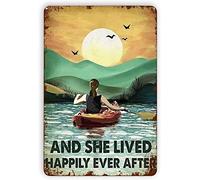 Plaque en métal durable - 20,3 x 30,5 cm The Girl Love Kayaking on The Sea and she Lived Happily Ever After, Kayak, Kayak à l'aviron en mer, utilisation intérieur/extérieur - Excellent cadeau et