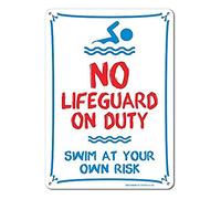 Plaque en métal en aluminium avec inscription « No Lifeguard On Duty Swim At Your Own Risk » 14 Road Plaque en métal humoristique pour salon, bar, club, jardin, café, magasin, décoration murale