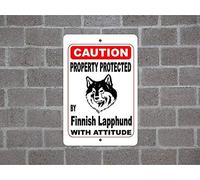 Plaque en métal en aluminium avec inscription « Property Protected by Finnish Lapphund Guard Dog Warning Yard Fence Race » - 20,3 x 30,5 cm