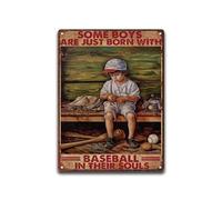 Plaque en métal en aluminium avec inscription « Some Boys Are Just Born With Baseball In Their Souls For Garage Man Cave Bar Home » - 20,3 x 30,5 cm
