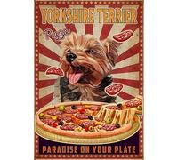 Plaque en métal en aluminium vintage Yorkshire Terrier Pizza Paradise sur votre assiette pour bars, clubs, restaurants, cafés, pubs - Décoration murale vintage - 20,3 x 30,5 cm