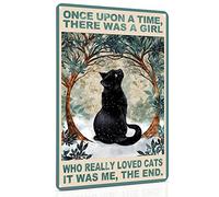 Plaque en métal en forme de chat noir imperméable en aluminium 30 x 20 cm - Once Upon a Time There was a Girl Who Loved Cat - Décoration murale vintage pour salon, cuisine, salle de bain, décoration