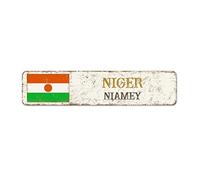 Plaque en métal en forme de drapeau du Niger - Plaque murale rétro vintage - Souvenir du pays - Souvenir du drapeau national - Plaque en métal de qualité pour buanderie - 45,7 x 10,2 cm
