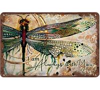 Plaque en métal en forme de libellule « I Am Always With You » - Décoration murale rétro vintage pour la maison, le garage, cadeaux - 15,2 x 20,3 cm