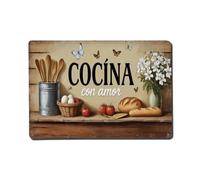 Plaque en métal espagnole Cocina Con Amor - Style rétro - Décoration murale - 20,3 x 30,5 cm