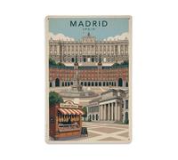 Plaque en métal esthétique classique du palais royal de Madrid Espagne | Plaque murale ronde en métal pour café, club, jardin, 20,3 x 30,5 cm