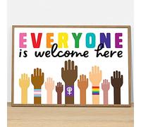 Plaque en métal « Everyone is Welcome Here » - Décoration de salle de classe - Arc-en-ciel - Kindness Counselor Diversity Pride - 20,3 x 30,5 cm