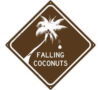 Plaque en métal « Falling Coconuts Tropical Beach Road Pub Garage Diner Cafe Coastal Sign » pour maison, bureau, bar, intérieur ou extérieur, panneau carré de 20,3 x 20,3 cm