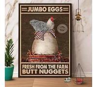Plaque en métal fantaisie 20,3 x 30,5 cm, Farmer Jumbo Eggs Fresh from The Farm Chicken - Décoration murale amusante pour la maison, cadeau d'anniversaire, de jardin, cour - Plaque imprimée vintage