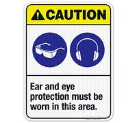 Plaque en métal fantaisie 30,5 x 40,6 cm, motif « Ear and Eye Protection Must Be Worn In This Area », panneau d'avertissement pour décoration d'intérieur, cadeau d'anniversaire, de jardin, de cour