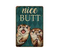 Plaque en métal fantaisie avec inscription « Cute Otters Nice Butt » - Décoration murale vintage rétro - Décoration murale pour maison, groupe, porche - Panneau en métal - Panneau de prière en métal