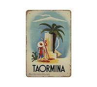 Plaque en métal fantaisie Taormina Sicile 1952 Italie Italie Voyage fantaisie Bar Pub Vintage Rétro Décoration murale Maison Groupe Porche Panneau en métal Panneau en métal Panneau de prière en métal