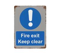Plaque en métal « Fire Exit Keep Clear » | Décoration murale pour café, club, bar, bureau, maison, jardin - Poster en métal
