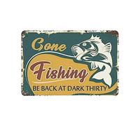 Plaque en métal « Fishing Be Back at Dark Thirty » - Décoration murale à suspendre - 20,3 x 30,5 cm