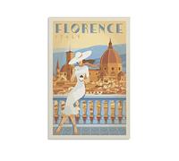Plaque en métal Florence Italie - Décoration murale vintage rustique - Pour café, bar, chambre à coucher, maison - 30 x 43 cm