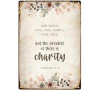 Plaque en métal « Foi, Espérance, Amour » (1 Corinthiens 13:13), style rétro, idéale pour la décoration murale, le jardin, le garage, la maison, le bureau, le bar ou un club. Dimensions : 20 x 30 cm.