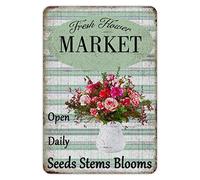 Plaque en métal « Fresh Flower Market » - 20,3 x 30,5 cm - Décoration murale pour porte, cuisine, salle à manger, porche