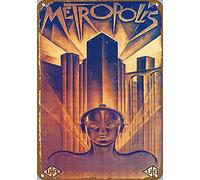 Plaque en métal Fritz Lang Metropolis 1927 - Affiche de film de science-fiction vintage - Décoration en métal vintage pour la maison, le pub, la salle de bain - 20 x 30 cm