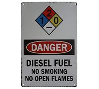 Plaque en métal Geuuki Danger Diesel Fuel, No Smoking No Open Flames, décoration murale vintage pour maison, porte, jardin, bar, restaurant, café, bureau, magasin, club, 30,5 x 20,3 cm