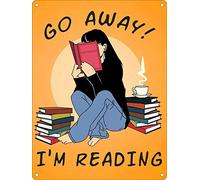 Plaque en métal « Girl Reading Books » « Go Away I'm Reading Do Not Disturb » - Décoration murale rétro pour la maison, la cuisine, un pub, un bar, un café, une grotte - 20,3 x 30,5 cm