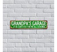 Plaque en métal « Grandpa's Garage If He Can't Fix It We're All Screwed » - Décoration murale personnalisée pour patio, extérieur, emplacement vert - Plaque en métal pour terrasse - 10,2 x 45,7 cm