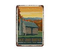 Plaque en métal Great Smoky Mountains Cabin, décoration rétro, art, maison, cuisine, bar, café, club, grotte, décoration murale, vintage, voyage, 30 x 30 cm