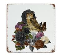Plaque en métal Halloween Hibou Squelette Fleur Floral 30,5 x 30,5 cm pour ferme, cabane d'affaires, cour, décoration d'intérieur, garage, oiseaux effrayants, crâne, décoration murale effrayante