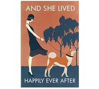 Plaque en métal Happily avec chien Akita japonais avec fille vintage pour chambre à coucher Cadeau pour elle 20,3 x 30,5 cm