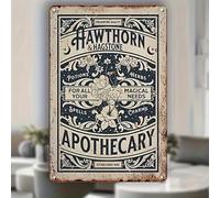 Plaque en métal Hawthorne & Hagsitone Apothecary - Décoration murale vintage rétro, plaque en fer d'ancienne pharmacie, décoration murale polyvalente pour la maison, thème herbes et potions magiques,