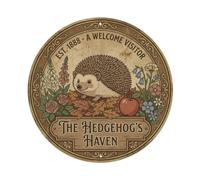 Plaque en métal Hérisson Visiteur du jardin | Plaque murale ronde de style vintage de 20,3 x 20,3 cm pour café, club, bar, bureau, maison, jardin, porte d'entrée