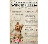 Plaque en métal humoristique « A Yorkshire Terrier Yorkie'S House Rules » avec inscription « When Visiting My House Please Remember The » - Décoration murale pour maison, café, bureau - 20,3 x 30,5 cm