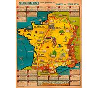 Plaque en métal humoristique avec carte du Tour de France de 1955, édition spéciale, vélo et vélo, décoration murale vintage pour cuisine, 20,3 x 30,5 cm