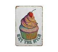 Plaque en métal humoristique « Eat The Rich » - Plaque en métal - Décoration murale vintage - Décoration murale vintage - 20,3 x 14,9 cm