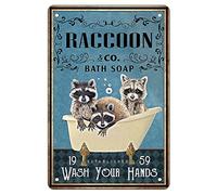 Plaque en métal humoristique en forme de raton laveur - Décoration murale rétro pour la maison, la cuisine, la ferme, la salle de bain - 20,3 x 30,5 cm