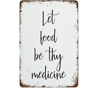 Plaque en métal humoristique « Laissez la nourriture être votre médicament » avec une citation d'Hippocrate, cadeau de cuisine pour le bien-être. Plaque en métal rétro et nostalgique, cadeau pour femm