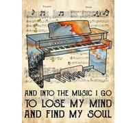 Plaque en métal humoristique « Orgue électrique rétro » avec l'inscription « Dans la musique, je perds la tête et retrouve mon âme ». Idéale pour la décoration murale de la maison, de la cuisine, d'u