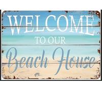 Plaque en métal humoristique pour homme - Plaque en métal antique « Welcome to Our Beach House » - Décoration vintage pour garage, maison, jardin, cafés, cuisine - 20,3 x 30,5 cm