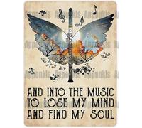 Plaque en métal humoristique rétro « Dans la musique, je perds la tête et retrouve mon âme ». Idéale pour la décoration murale de la maison, de la cuisine, d'un bar, d'un café ou d'un garage (15 x 20