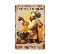 Plaque en métal humoristique rustique avec inscription « That's What I Do - I Cook, I Drink and I Know Things » - Décoration murale rétro pour cuisine ou caverne d'homme - 20,3 x 30,5 cm