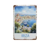 Plaque en métal Ibiza Espagne vintage de voyage, panneau en étain vintage pour bar, cuisine, garage, grotte, décoration murale amusante (20 x 30 cm) 20,3 x 30,5 cm H84