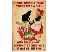 Plaque en Métal Il Était Une Fois Une Fille Qui Adorait Les Chats Et Noël Ancien Plaque Poster Résistante Panneau Métallique pour Bureaux Club Bain S