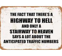 Plaque en métal « Il y a une autoroute vers l'enfer et seulement un escalier vers le paradis » - Décoration murale rétro en aluminium - 20 x 30 cm (8 x 12 pouces) - Idéale pour le jardin, le garage,