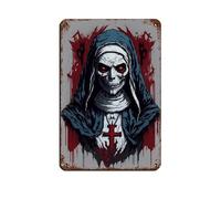 Plaque en métal imprimée avec inscription « Scary Nonne » - Décoration murale rétro - 20 x 30 cm