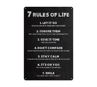 Plaque en métal inspirante 7 Rules of Life - Affiche murale de motivation - Décoration parfaite et cadeau pour bureau - 20,3 x 30,5 cm