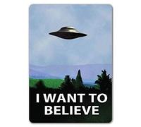 Plaque en métal inspirée de X-Files avec inscription « I Want to Believe » - Décoration murale pour bar, pub, maison - Plaque en métal vintage - Poster - Mulder & Scully - 20,3 x 30,5 cm